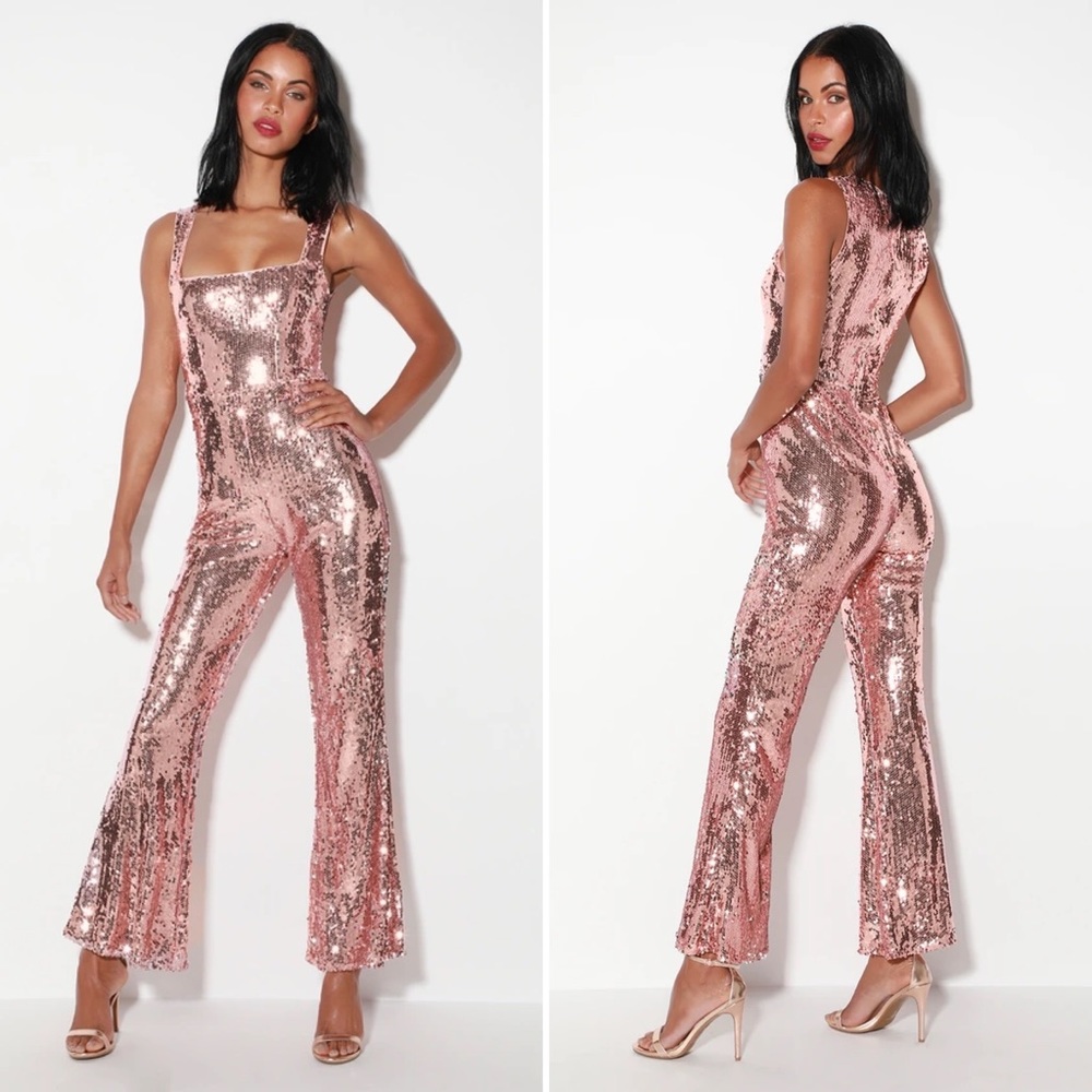 Lulu’s Alivia Rose Gold Sequin Jumpsuit